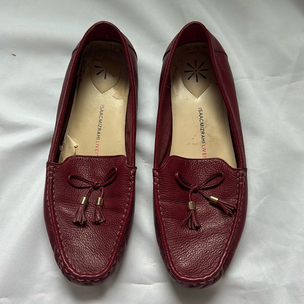 Isaac Mizrahi Amy Red Pebbled Leather Driving Loafers, Size 11
